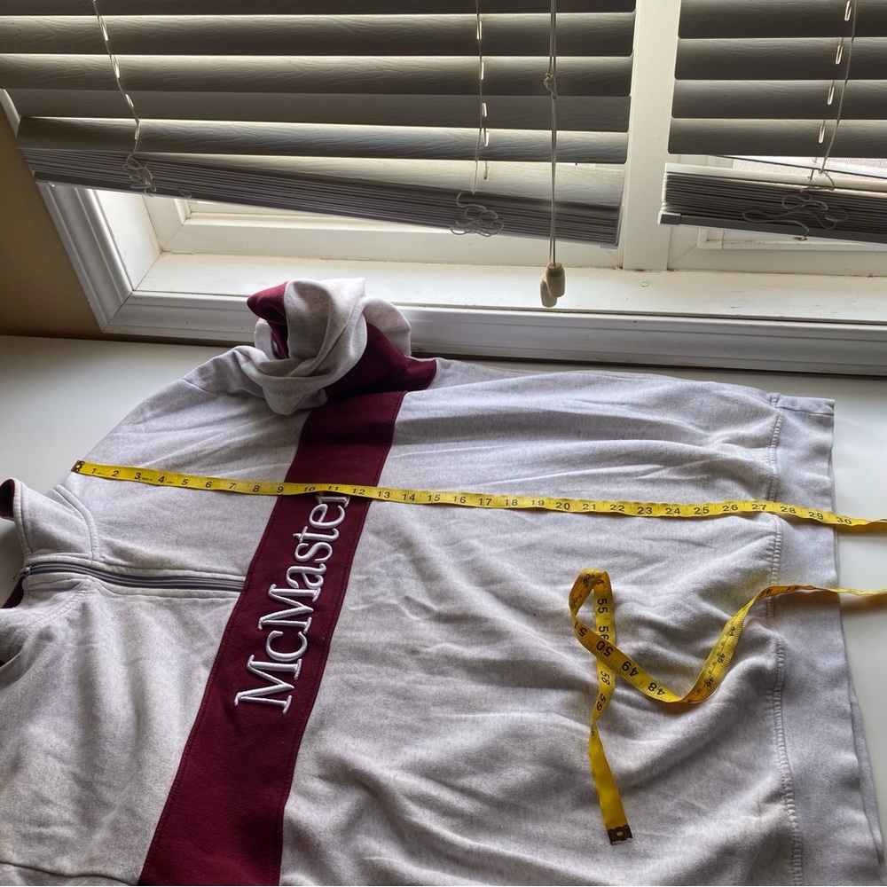 Y2K McMaster University Unique Wool Quarter Zip Sweatshirt Grey Burgundy XXL - Picture 15 of 16